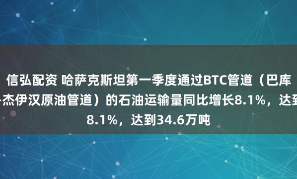 信弘配资 哈萨克斯坦第一季度通过BTC管道（巴库-第比利斯-杰伊汉原油管道）的石油运输量同比增长8.1%，达到34.6万吨